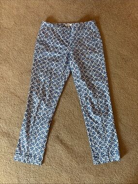 Tyler Boe Blue & White Geometric Cropped Pants
